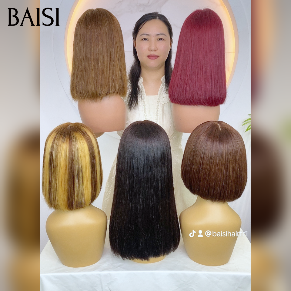 Vente en gros 5 perruques bobs 120€ 5 couleurs（ noir+miel +mixte+bordeaux+marron ) 5 tailles (14p+12p+10p）stock limité soldes sans retour blended human hair