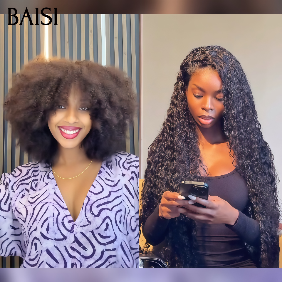 Perruque en promo Achetez 1 + 1 Gratuite = 129€ 13x4 curly wave 100% Cheveux Humains et frange afro curl blended human hair