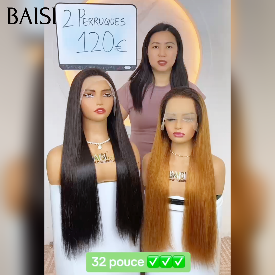 BAISI  PROMO 2 Perruques 32 pouce 13×4 lace frontal Lisse 120€  en blended human hair sans retour