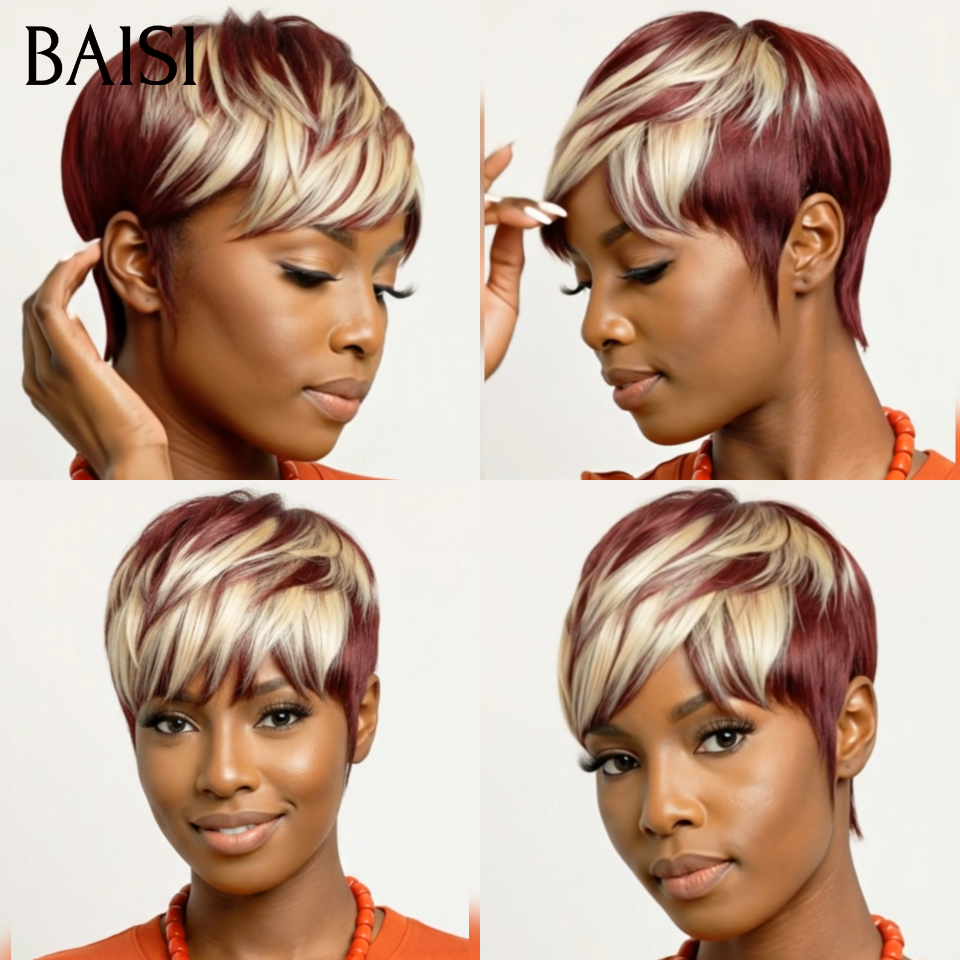 BAISI Achetez 2 perruques minimum au prix d'usine fournisseur Pixie mixte blonde 45€ ou 13x4 Lace Perruque lisse Blonde #613 En 100% Vrais Cheveux Humains (Pas Besoins De Code)