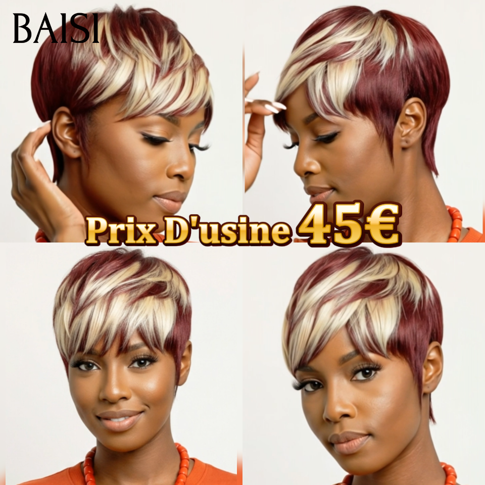 BAISI Achetez 2 perruques minimum au prix d'usine fournisseur Pixie mixte blonde 45€ ou 13x4 Lace Perruque lisse Blonde #613 En 100% Vrais Cheveux Humains (Pas Besoins De Code)