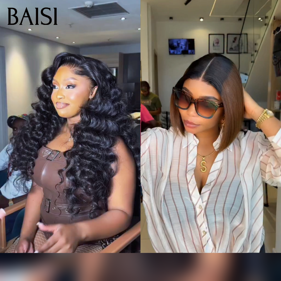 BAISI 1 Marron 99€ + 1 Noir 0€ 4x4 Lace Lisse 10 Pouces 1BT4# et blended human hair 20 Pouces ou 8 perruques Bob à moitié prix 259€ en France en 100% cheveux humains soldes sans retour