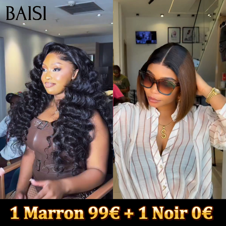 BAISI 1 Marron 99€ + 1 Noir 0€ 4x4 Lace Lisse 10 Pouces 1BT4# et blended human hair 20 Pouces ou 8 perruques Bob à moitié prix 259€ en France en 100% cheveux humains soldes sans retour
