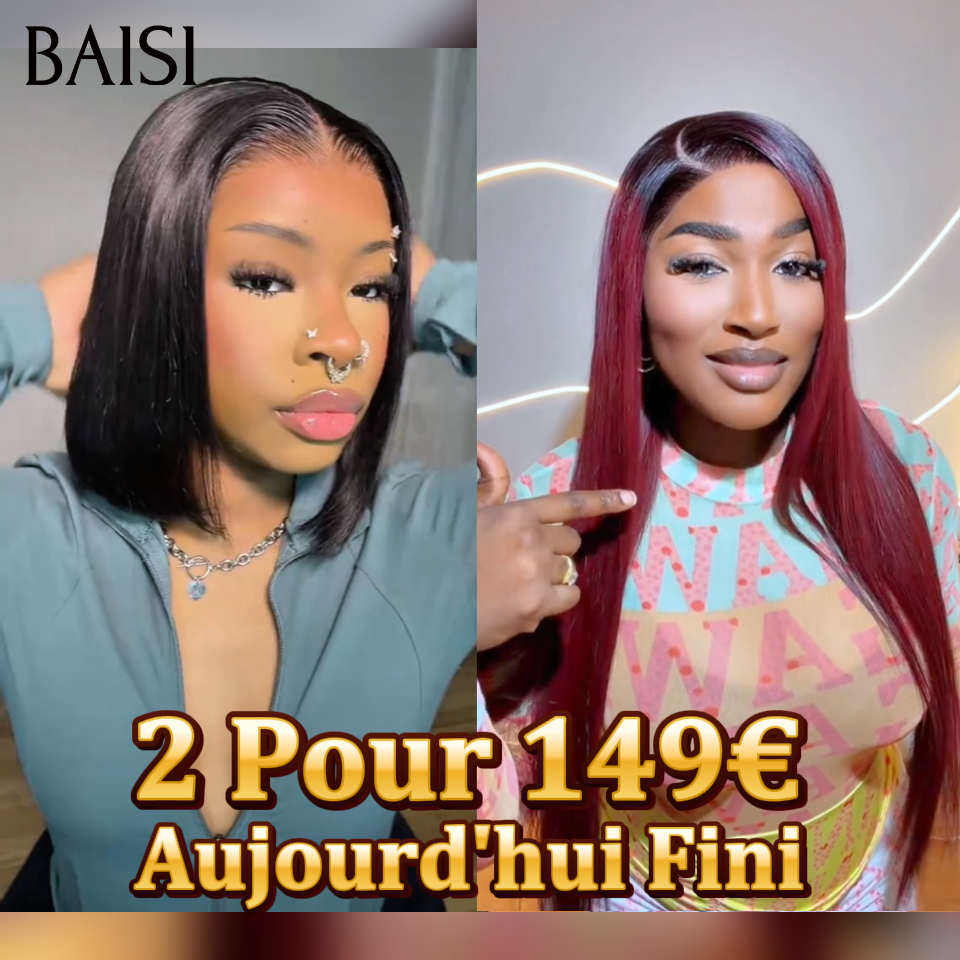 BAISI 2 Pour 149€ 13x4 Lace frontal Lisse 1BT99J# et blended human hair BOB ou Moitié Prix 69€ 13x4 lace frontal Perruque Bob lisse 10 Pouces en couleur  Miel avec racine Marron en 100% Cheveux Humains