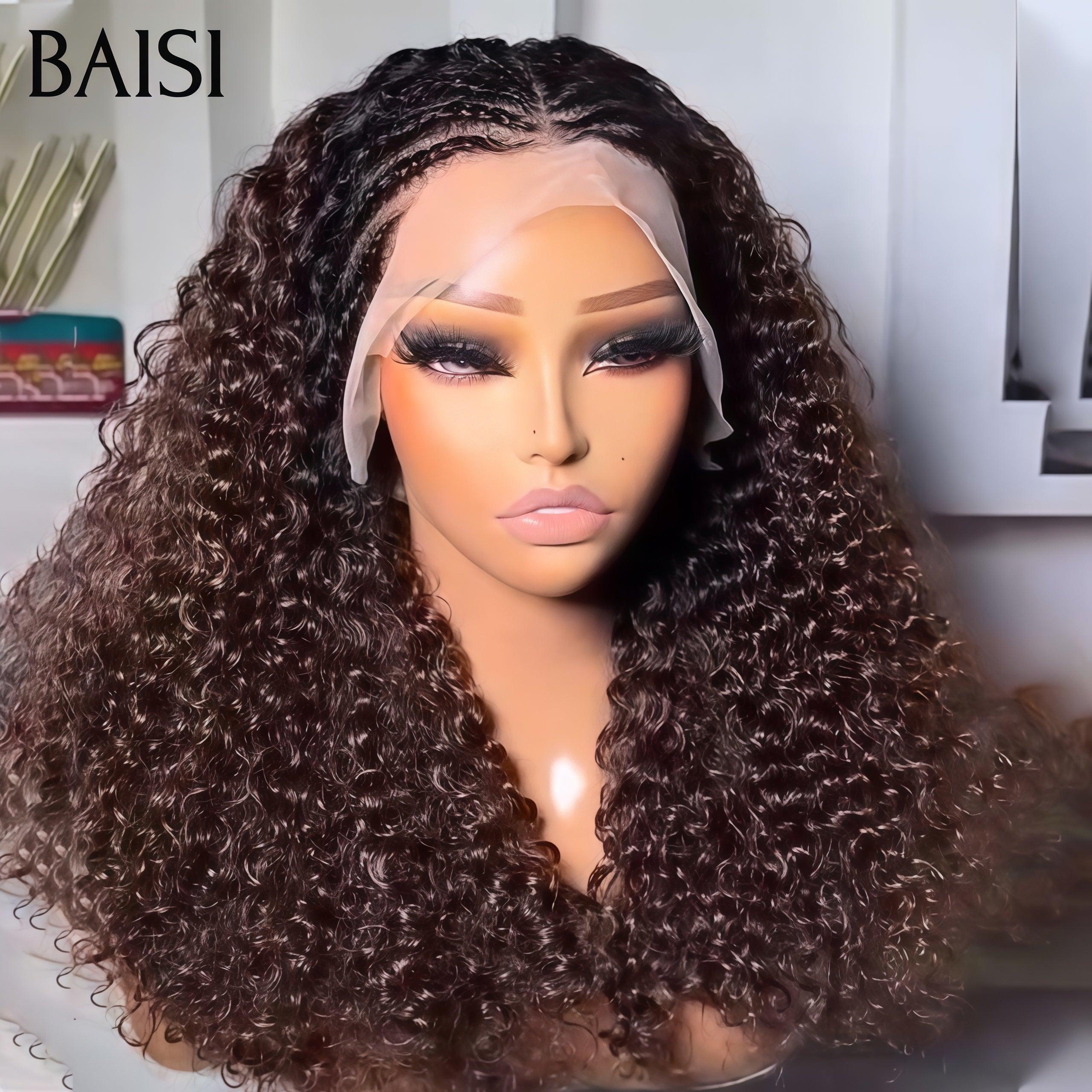 BAISI 13X4 lace perruque Moitié Prix 16 pouces 189€  kinky curly Petite natte frisé en couleur 1BT4# 100% cheveux humains MP50