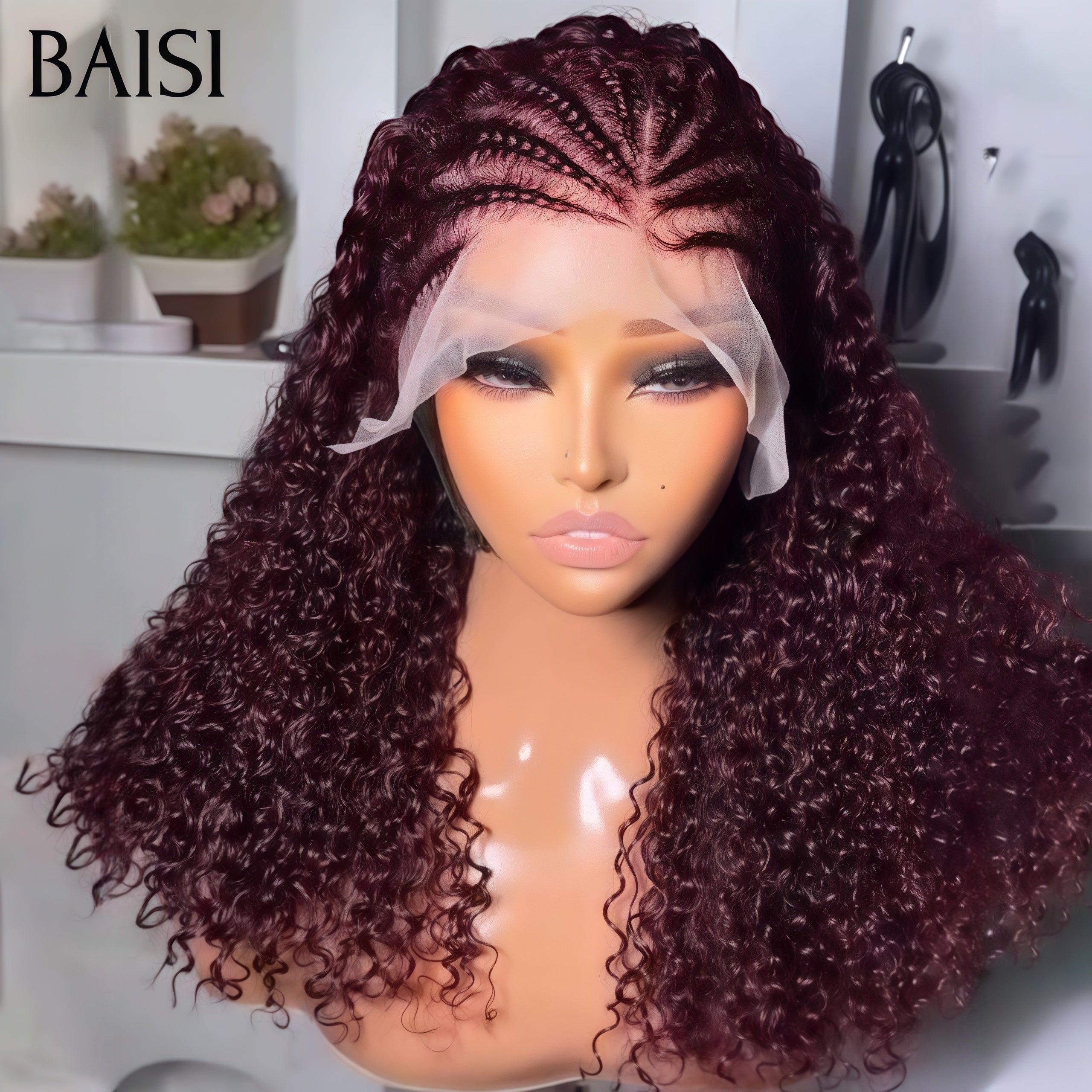 BAISI 13X4 lace perruque Moitié Prix 18 pouces 198€  kinky curly Petite natte frisé en couleur 99J# 100% cheveux humains MP50