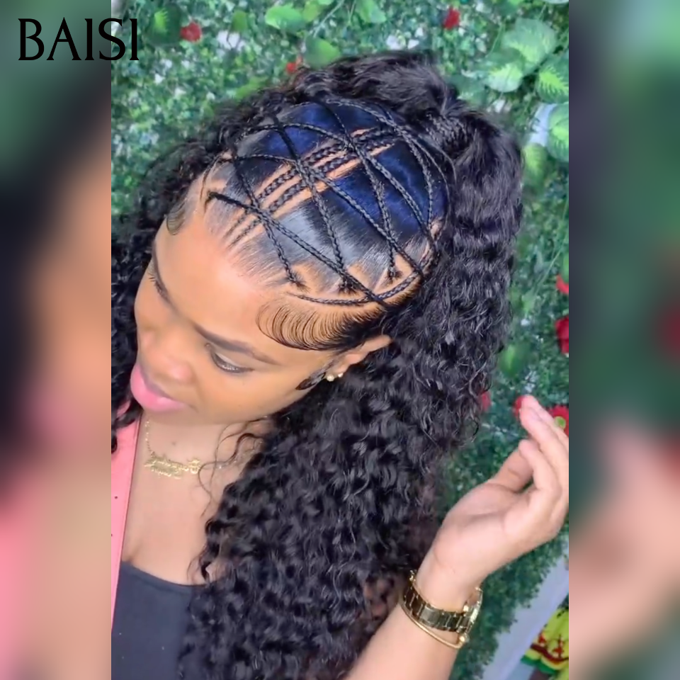 Prêt-à-porter 13x4 lace frontal Perruque Déjà Coiffée  curly wave avec coiffure tressée natte Nouveau produit en 20 pouces pour seulement 149€ en 100% Cheveux Humains