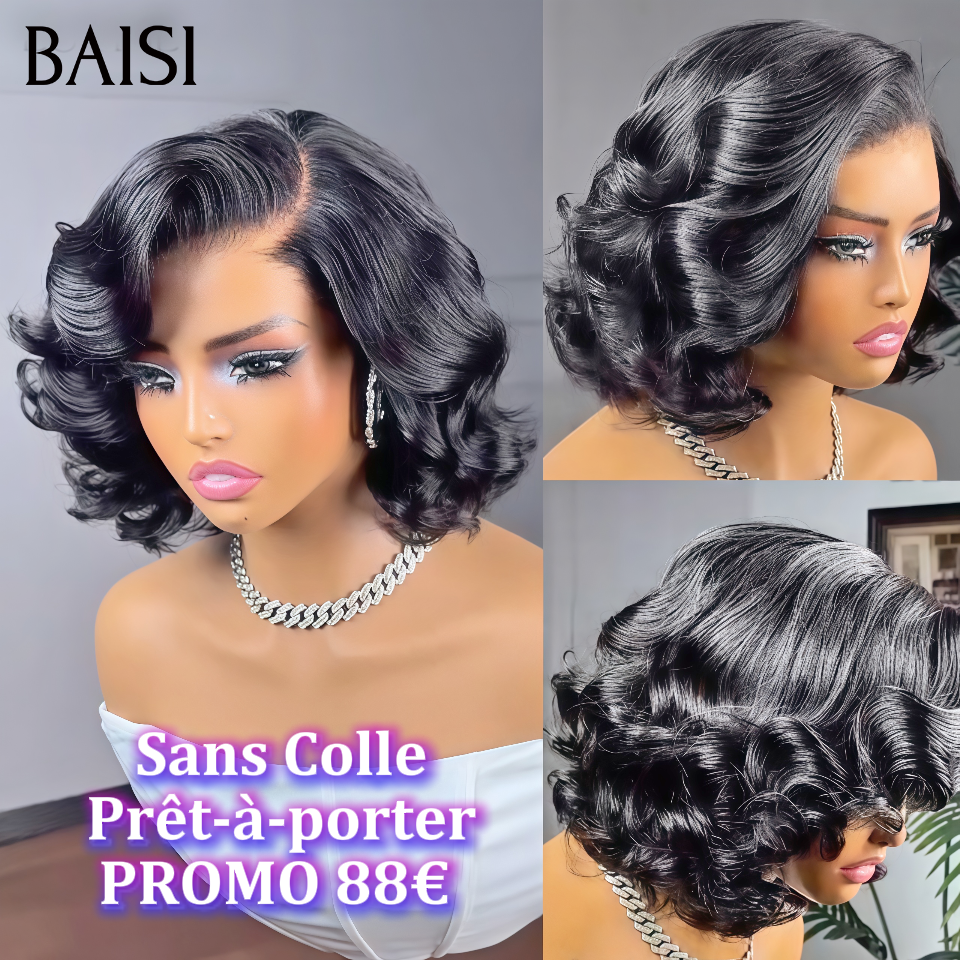 BAISI Perruque 10 pouce Sans Colle Egg wave en noir 88€ ou 4x4 coupe à la mode couleurs blonde #613 wave 8 pouce 200% volume