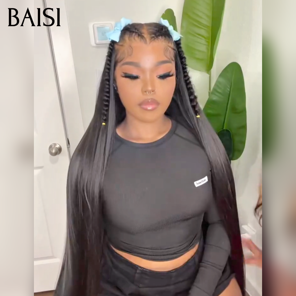 Nouveaux produits lancés 13x4 lace frontal Perruque Coiffée  lisse  raw hair en Noir avec coiffure tressée natte Les longueurs disponibles vont de 18 à 40 pouces en 100% Vrais Cheveux Humains