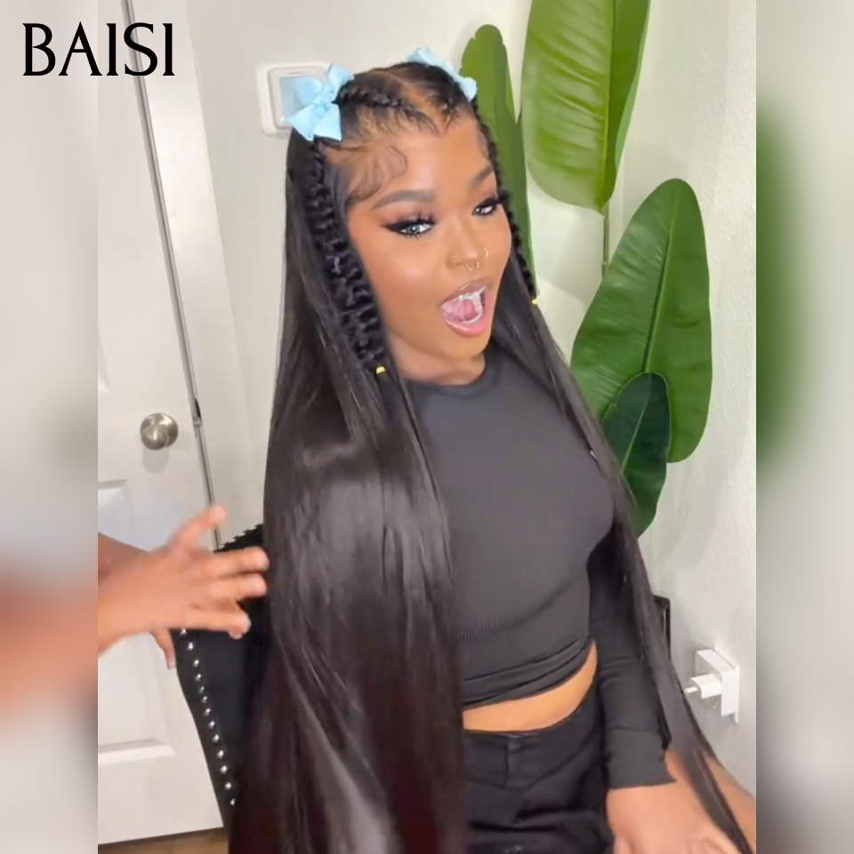 Nouveaux produits lancés 13x4 lace frontal Perruque Coiffée  lisse  raw hair en Noir avec coiffure tressée natte Les longueurs disponibles vont de 18 à 40 pouces en 100% Vrais Cheveux Humains