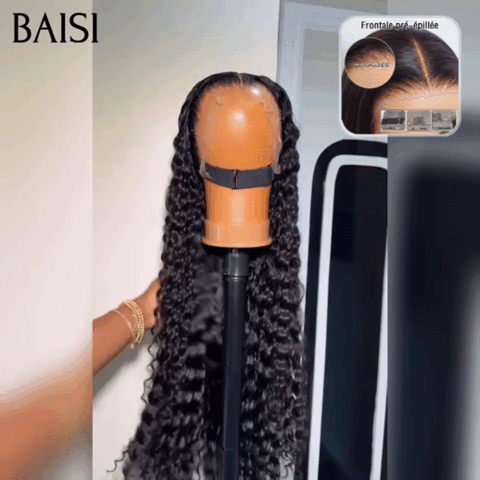 BAISI 13X4 HD lace frontal Perruque promo À partir de 99€  long Water wave en NOIR  Invisible HD lace On dirait exactement vos propres cheveux quand vous le portez 100% Raw Hair en 100% vrais cheveux humains