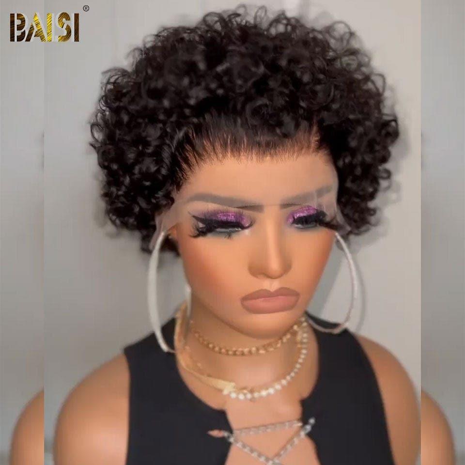 BAISI FLORENCE Perruque Pixie Cut Lace Frontal 13x4 Curly Noir 49€ en 100% Vrais Cheveux Humains