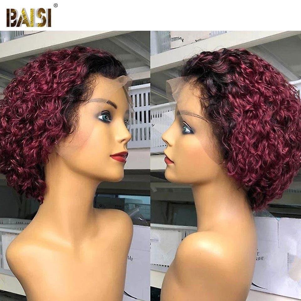 BAISI Pixie Cut Lace Frontal 13x4 Ricci arancione 58€ o #1B99J Bordeaux 76€ in 100% Capelli Umani Veri D