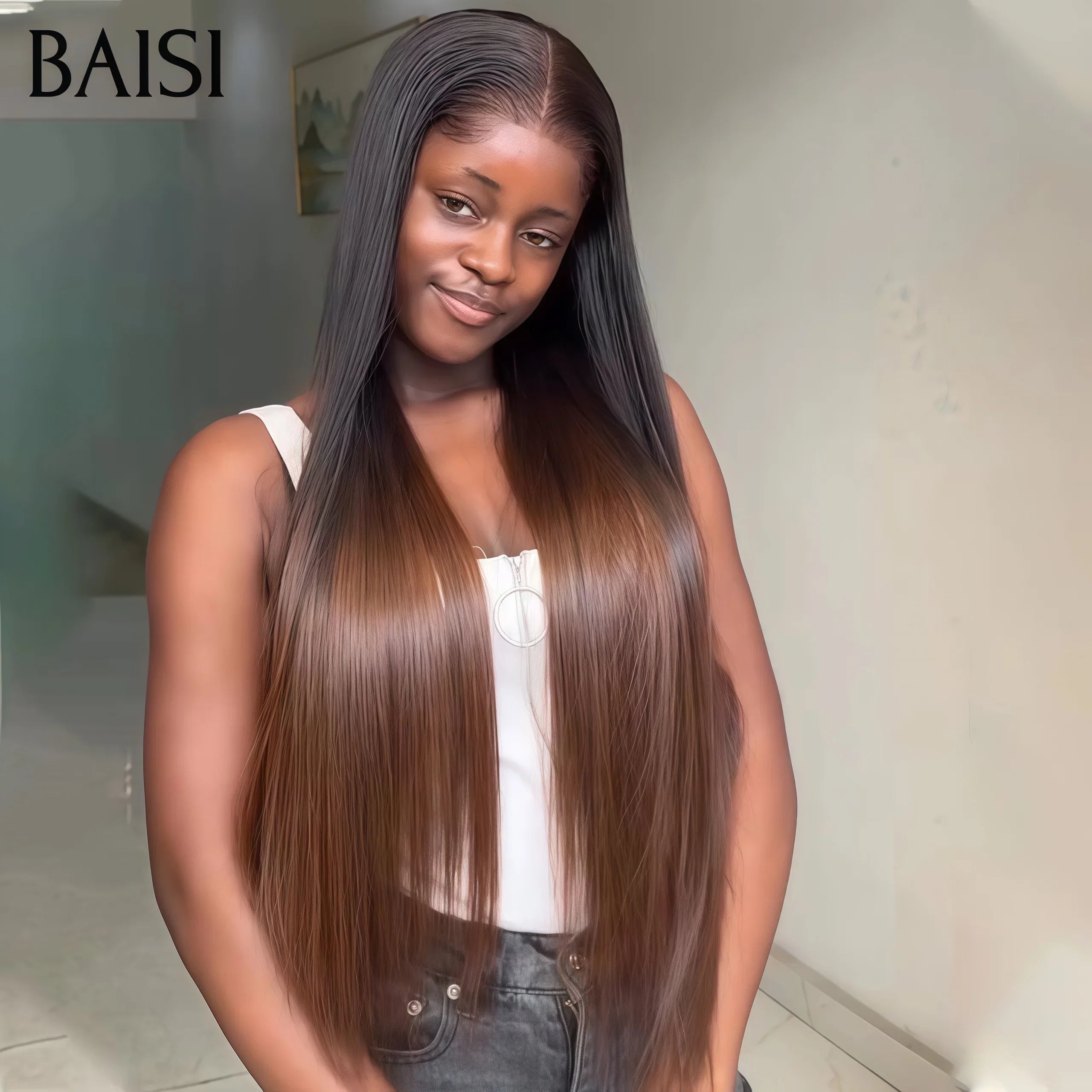 BAISI SDD BONE STRAIGHT 100% Vietnamese hair Pré-plucked lace invisible pré-épillées résultat impeccable 2X6 Perruque Lisse en couleur #1B4 en 100% Raw Hair Lace déjà couper