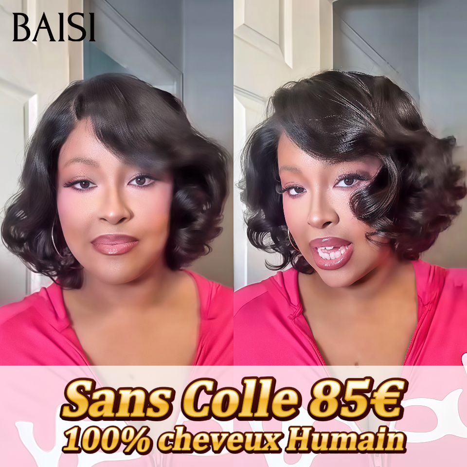 BAISI 5X5 lace closure Perruques egg wave 10 pouces 85€  Prêt à porter Sans Colle en couleur NOIR en 100% vrais cheveux humains