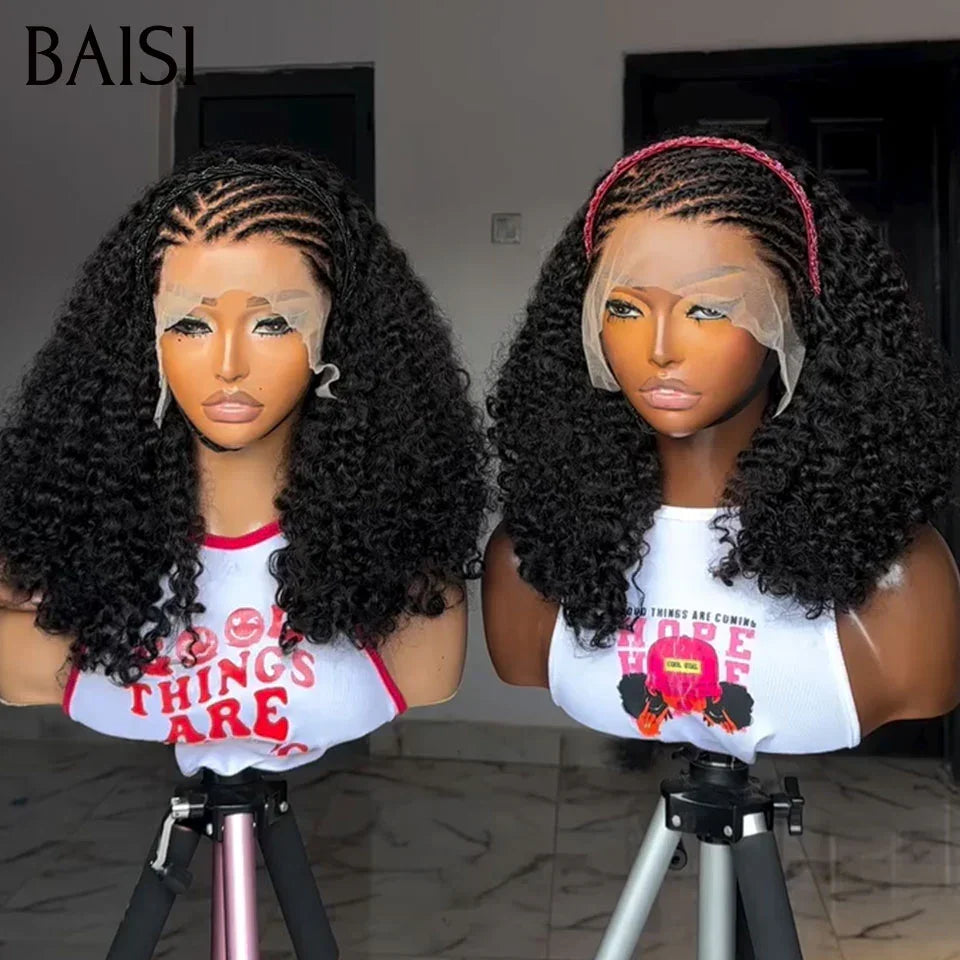 BAISI Natte à la Mode 13x4 Lace Frontal Perruque Curly 18 Pouces 158€ en couleur noir en 100% Cheveux Humains code: FR38