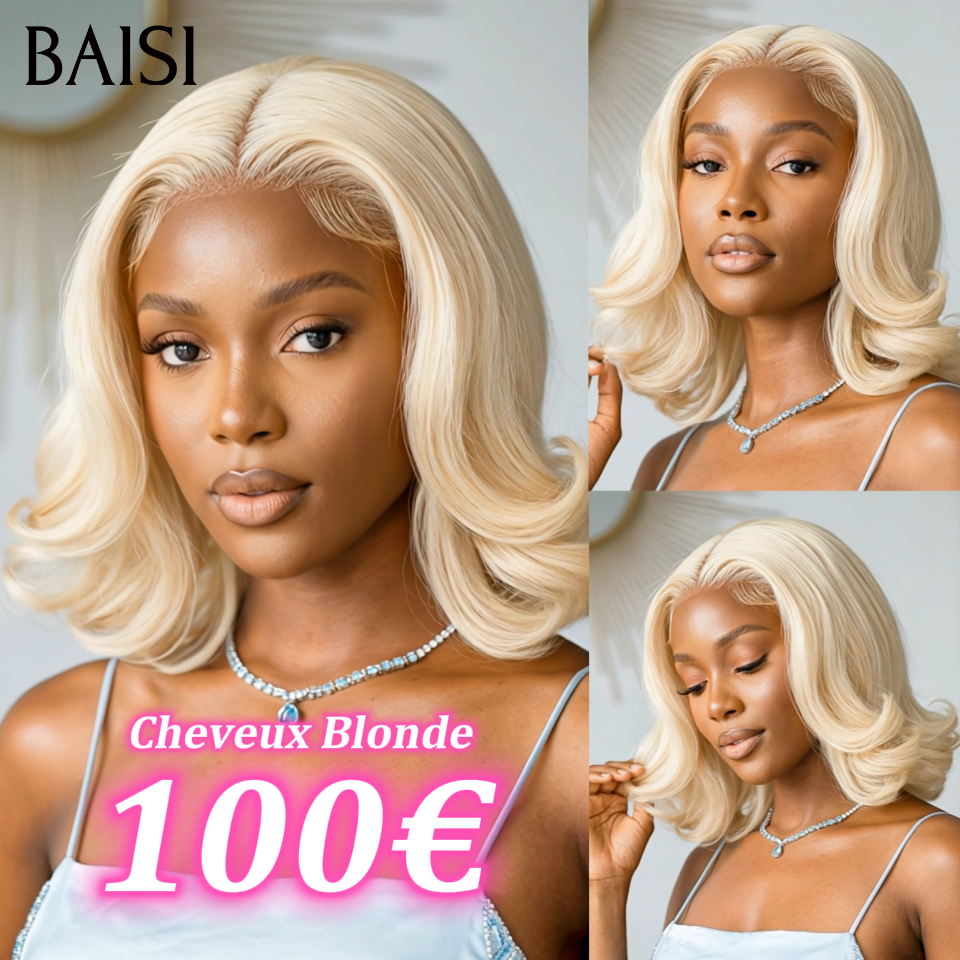 BAISI 13x4 lace frontal Perruque Bouclée Egg Wave 100€  12 Pouces en couleur blonde 613#  En 100% Cheveux Humains