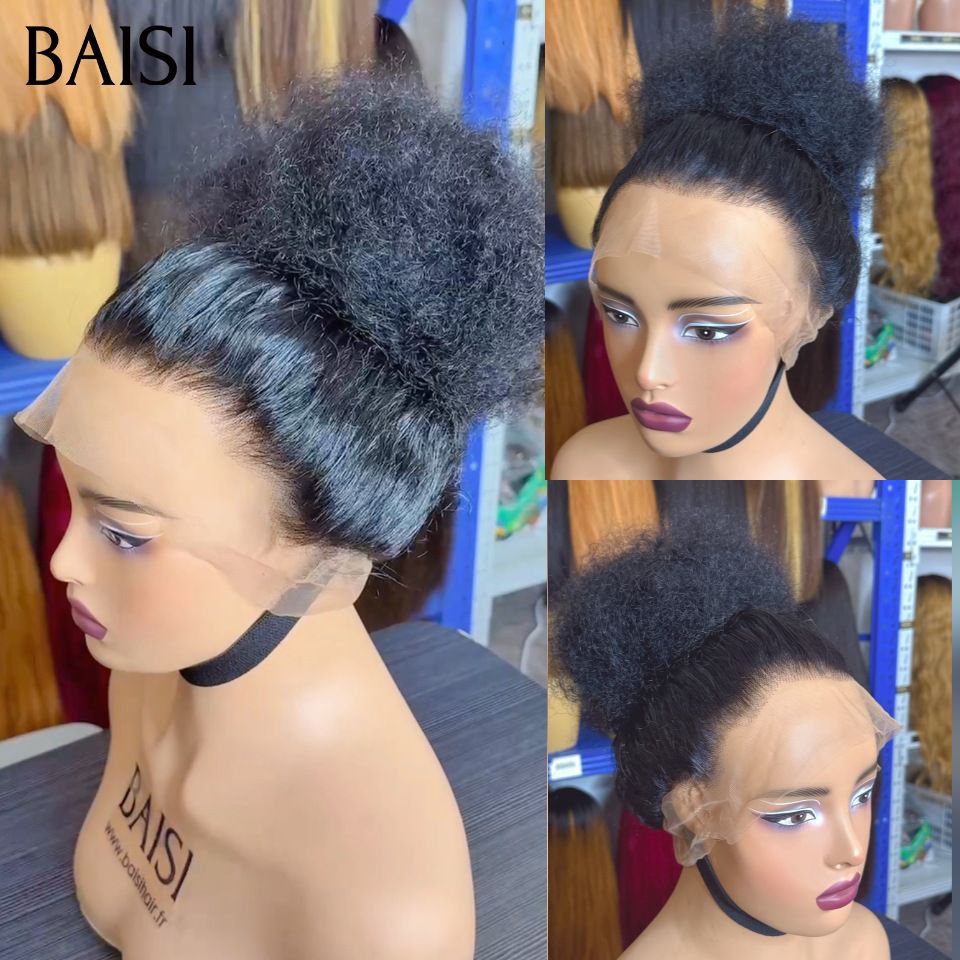 Perruque coiffée 13x4 lace frontal 18 pouce 99€ curly wave avec Queue de Cheval natte en 100% Cheveux Humains