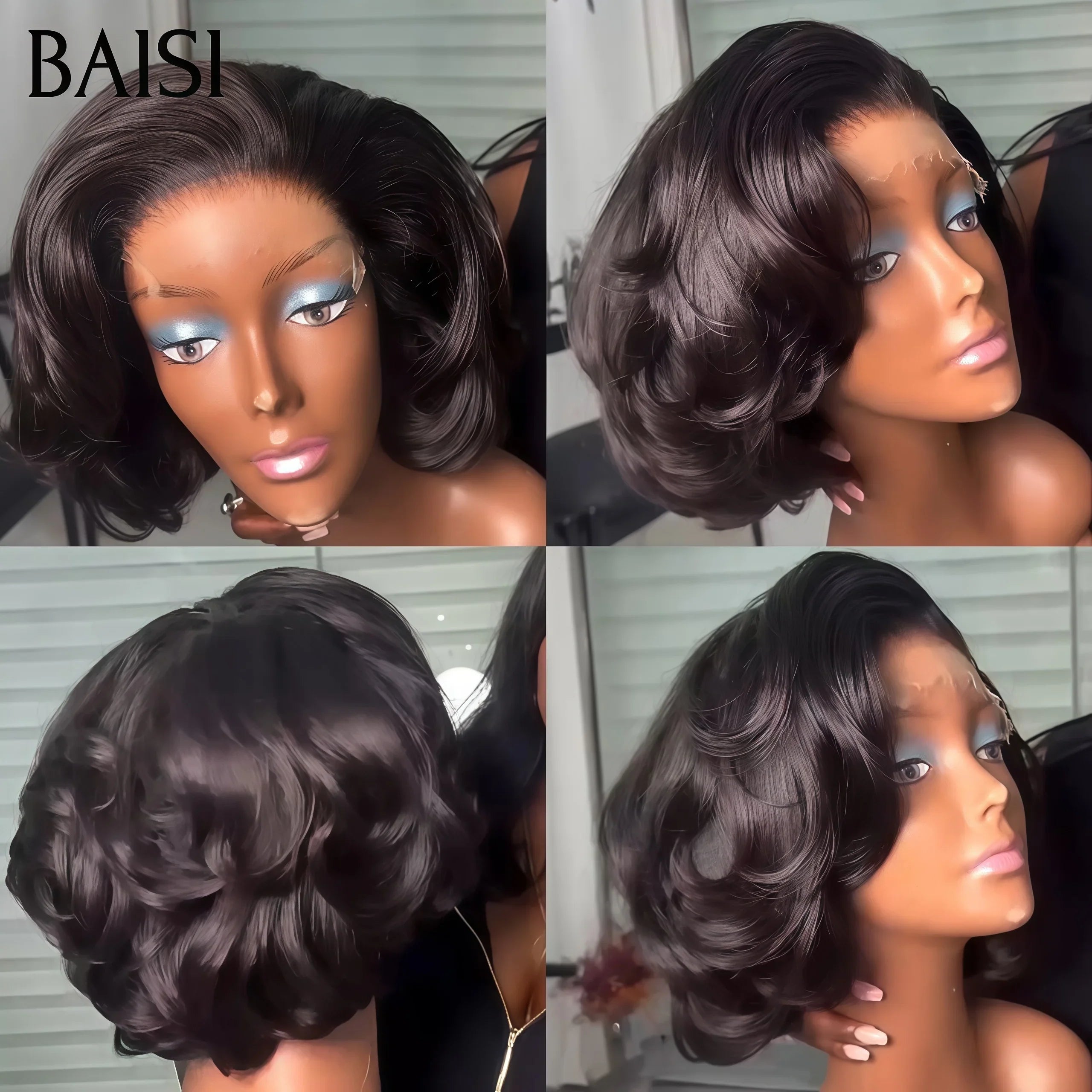 BAISI 13X4 lace Curly Egg Wave Wig Custom Colors 18 Inches 300% Density €198 in 100% Human Hair