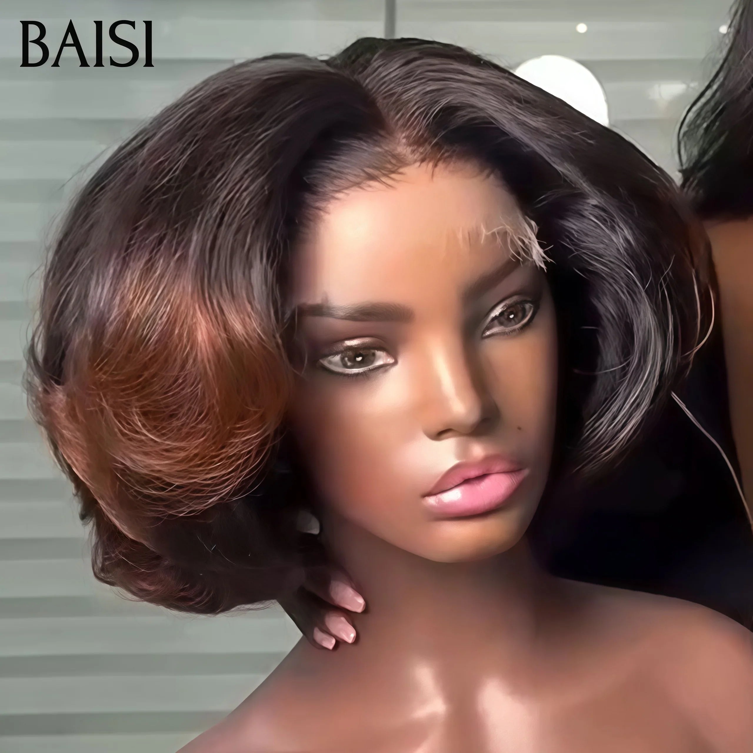 BAISI 4X4 lace Perruque Bouclée en couleur Marron avec racine noir 1BT4# 8 Pouces 79€  250% Densité en 100% Cheveux Humains BS65