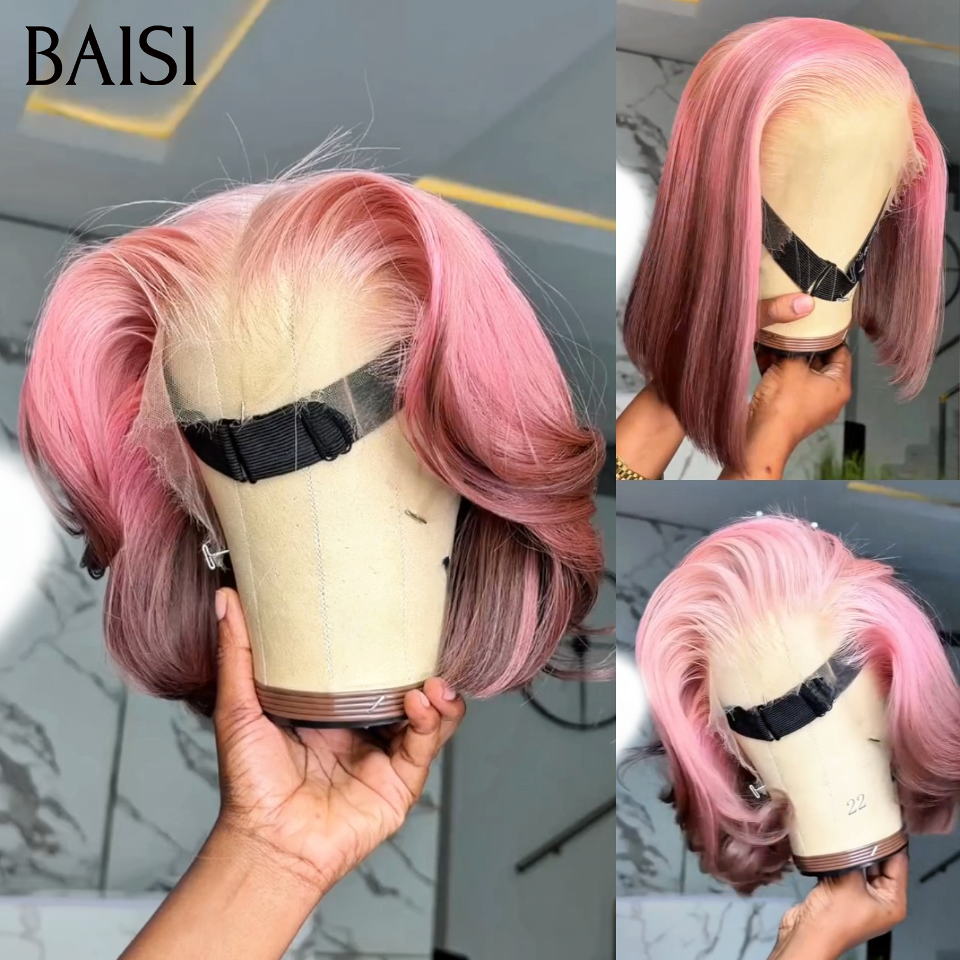 BAISI 13X4 lace frontal Perruque Lisse Sans Colle 12 Pouces 159€ Moitié Prix en couleur rose personalisé En 100% Cheveux Humains