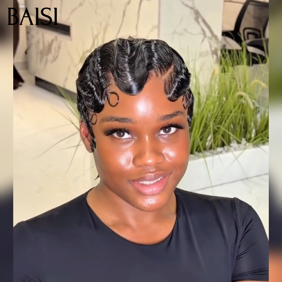 Vente flash 46€ Perruques pixie Sans Colle Fabriqué à la Machine Facile à porter ou Avec frontale 66€ en 100% Cheveux Humains