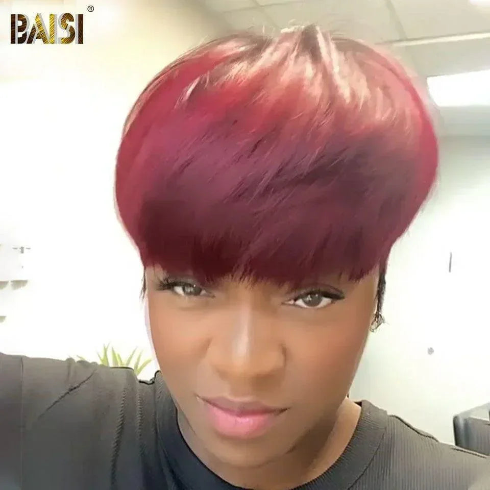 BAISI Topper de meia peruca para cabelo parcial personalizado na Cor 1BT Vermelho (não é uma peruca completa)