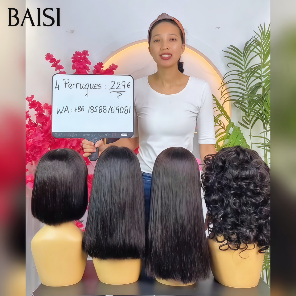 BAISI 4 Perruques de qualité 229€ en France ou Perruque Lisse DE luxe Bob 2x6 Lace 10 Pouces 109€ moitié prix 100% Vietname Hair Couleurs personnalisées En 100% Vrais Cheveux Humains MP50