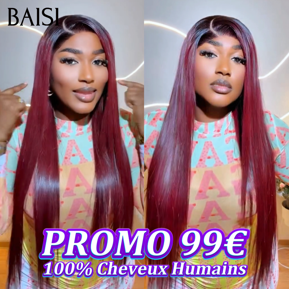 Perruque Moitié prix raw Hair 18 pouce 99€ 13x4 lace frontal Lisse en couleur 1BT99J#  bordeaux avec racine NOIR en 100% vrais cheveux humains