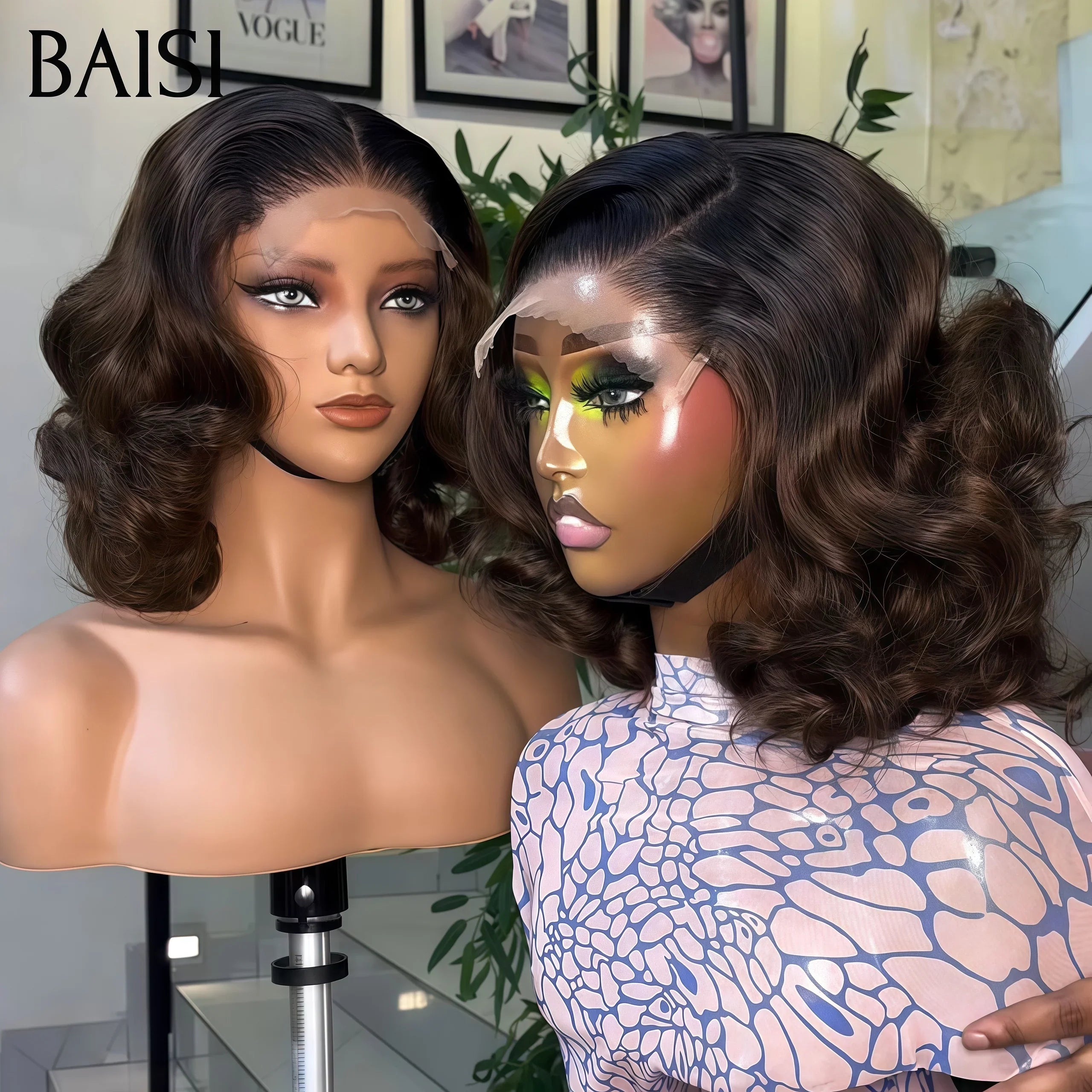 BAISI 5X5 lace Perruque Bouclée Egg Wave en Couleurs 1BT4# 12 Pouces 98€ en 100% Cheveux Humains BS60