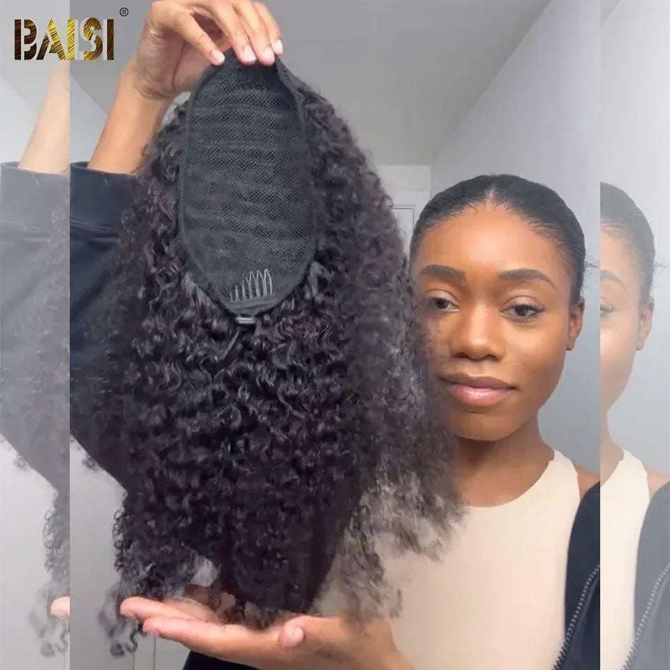 BAISI demi-parrucca extension chignon coda 16Pouces 129€ Colore Nero RICCIO in 100% capelli umani