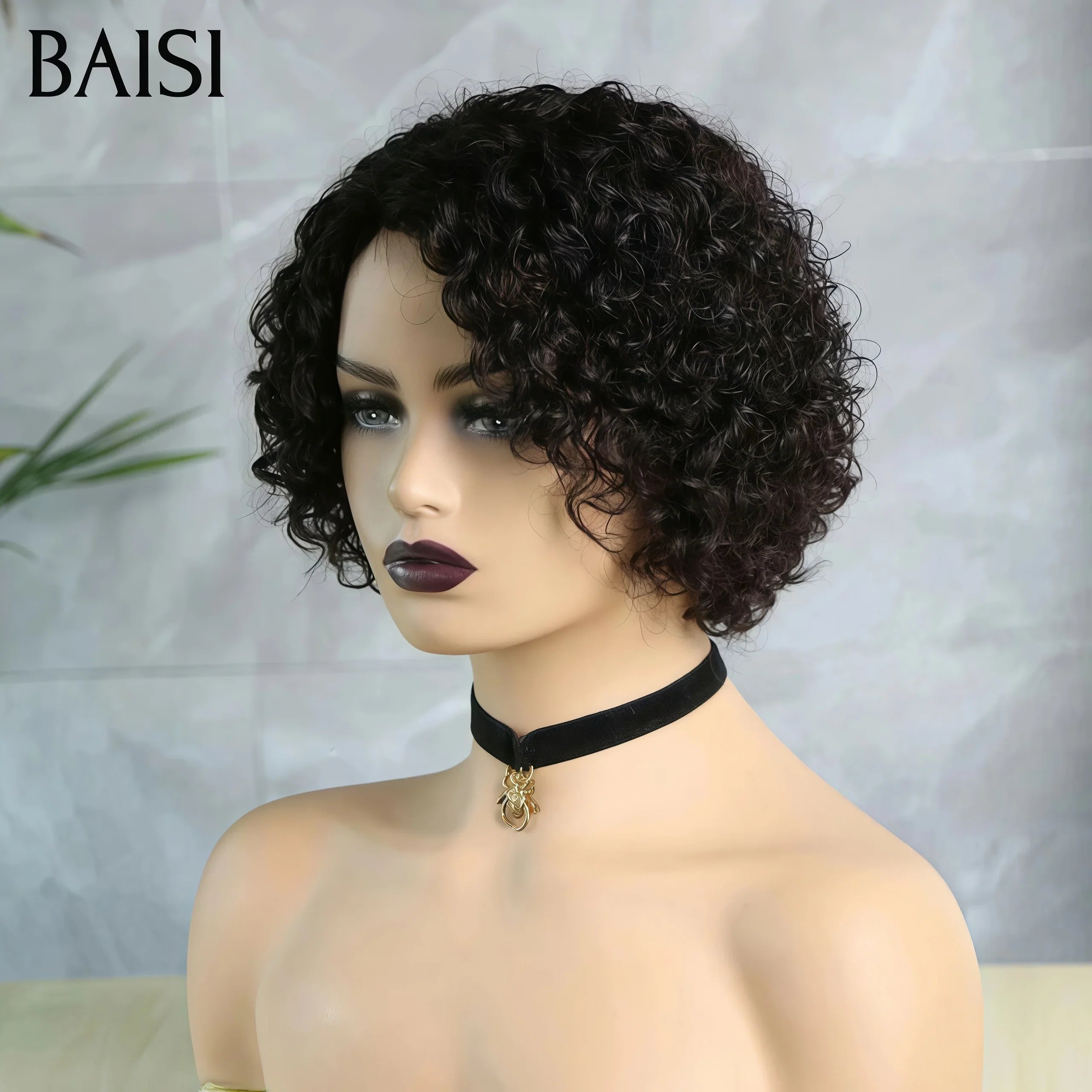 BAISI Achetez 2 perruques minimum au prix d'usine fournisseur Perruque curly wave en couleur noir sans colle sans lace  100% Cheveux Humains ( pas besoin de code)
