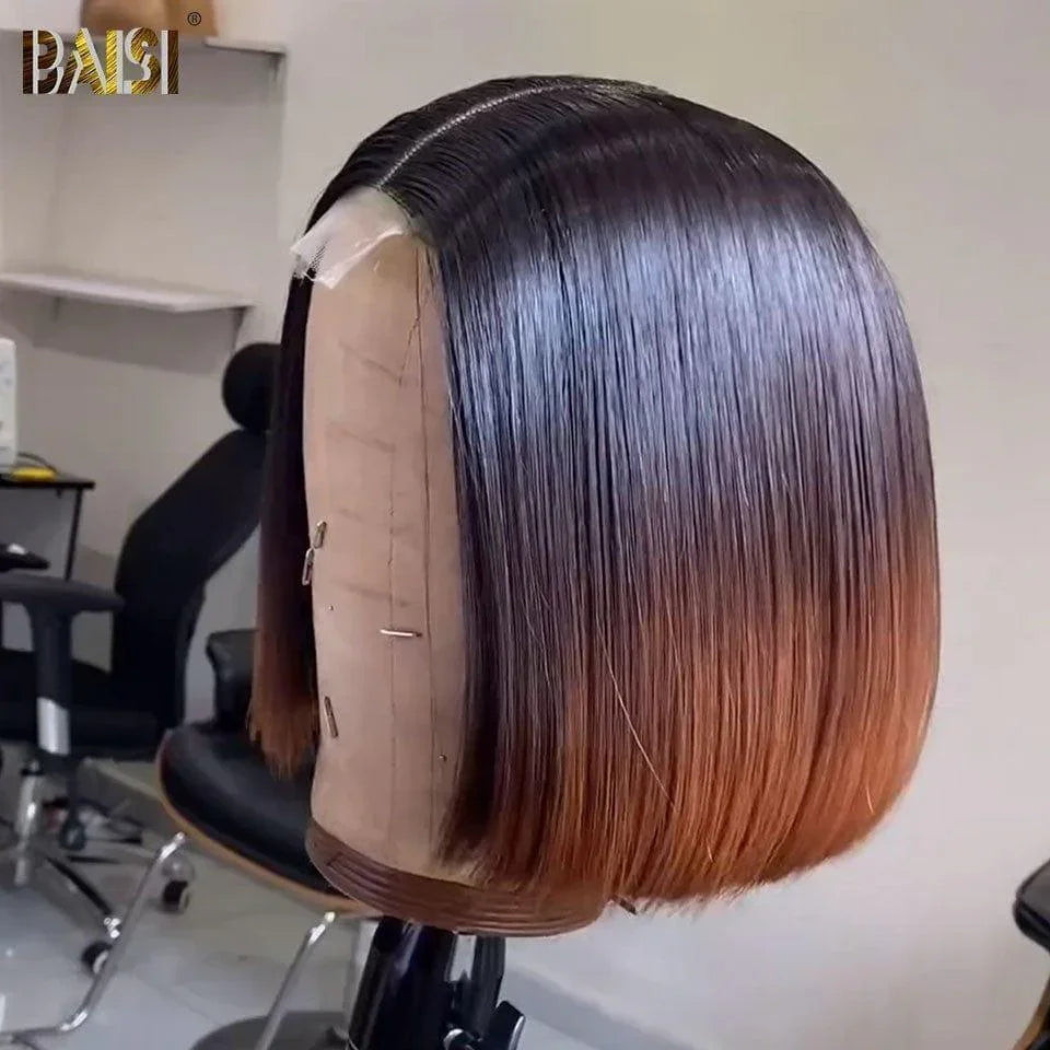 BAISI 2X6 Perrucche di Lusso Alta Qualità Capelli Vietnam 300% Densità Lisci Marrone con radice nera 1BT4# A1 Realizzate con capelli double drawn mèches vergini volume oltre 20 anni di utilizzo