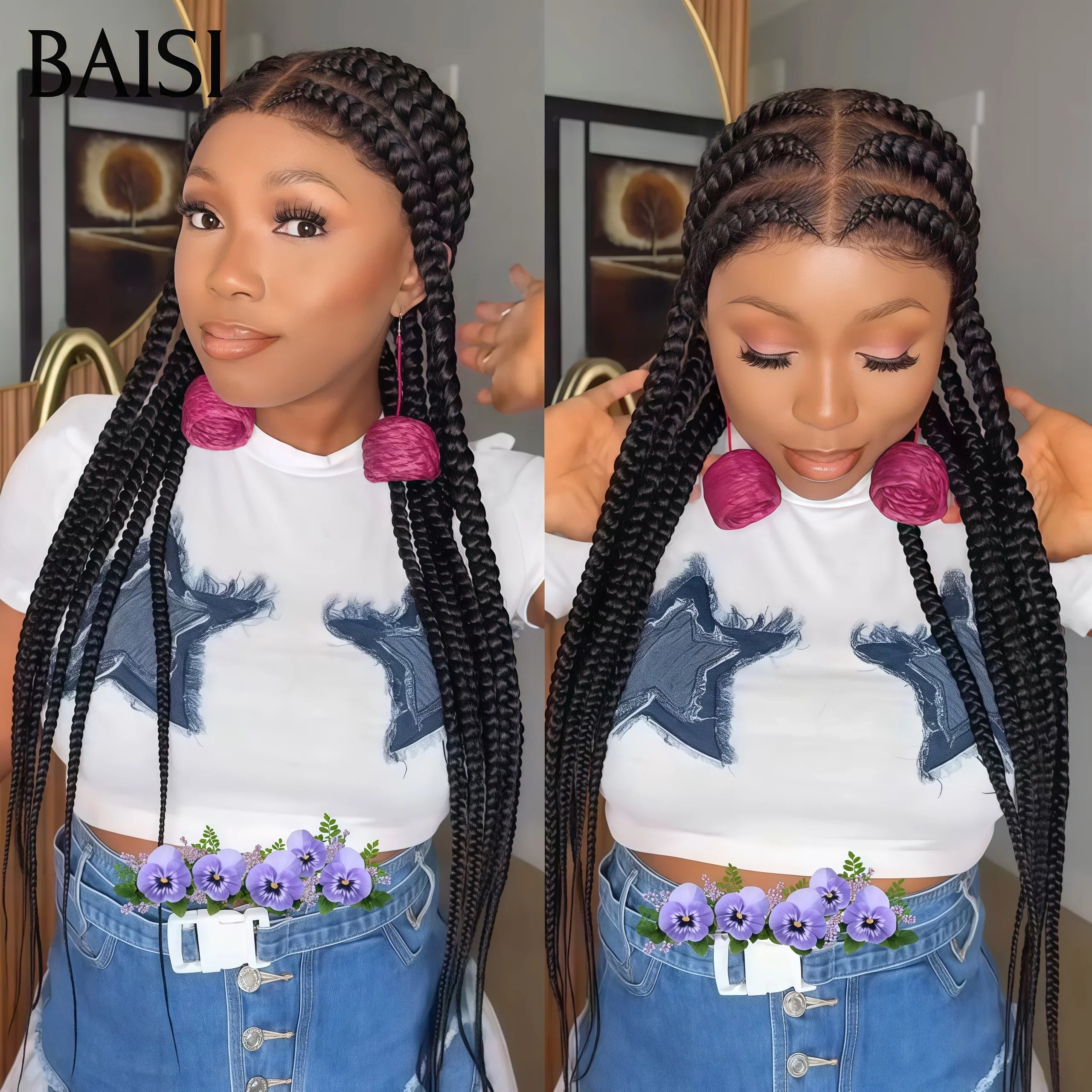 BAISI Perruques Full Lace Natte longue Promo 159€ avec Tresses 100% comme indiqué sur la photo En cheveux humains BS65