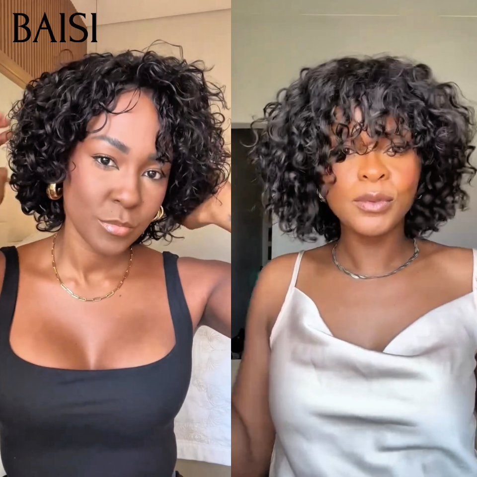 BAISI recommandé aujourd'hui  water wave 10 pouces 72€ Perruque ou Pixie En Couleur 1B#T4#27# marron 79€ en 100% Cheveux Humains D