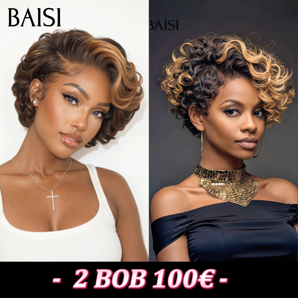 BAISI Fournisseur grossiste 2 BOB 100€ 13x4 lace pixie perruque ou 10 perruques 150€ (32p+24p+14p+10p)différentes couleurs promotion valise aujourd'hui stock pas bcp blended humains hair sans retour