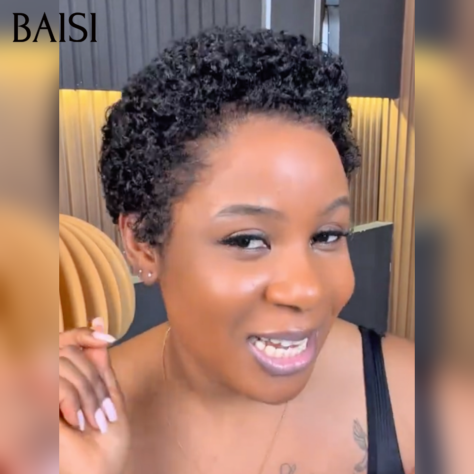 BAISI Perruque Fabriqué à la Machine Pré-plucked Pas Besoin de Colle 45€ noir sans Colle ou 13x4 lace frontale 68€ PROMO en 100% vrais cheveux humains