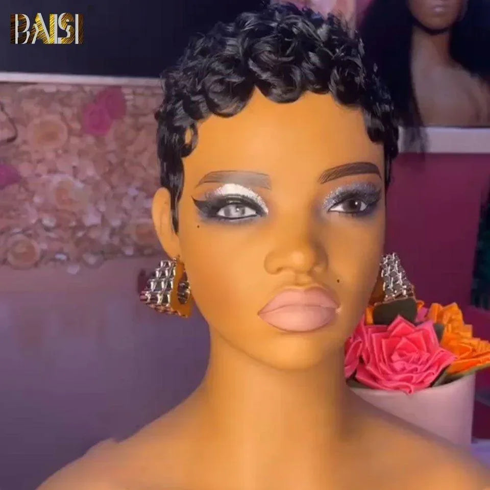 BAISI 4 Perruques 239€ 13X4 pixie 99J# et 2x6 Lisse 8 Pouces et sans Colle afro curly ou pixie curly wave sans lace sans colle  Noir 58€ en 100% Cheveux Humains