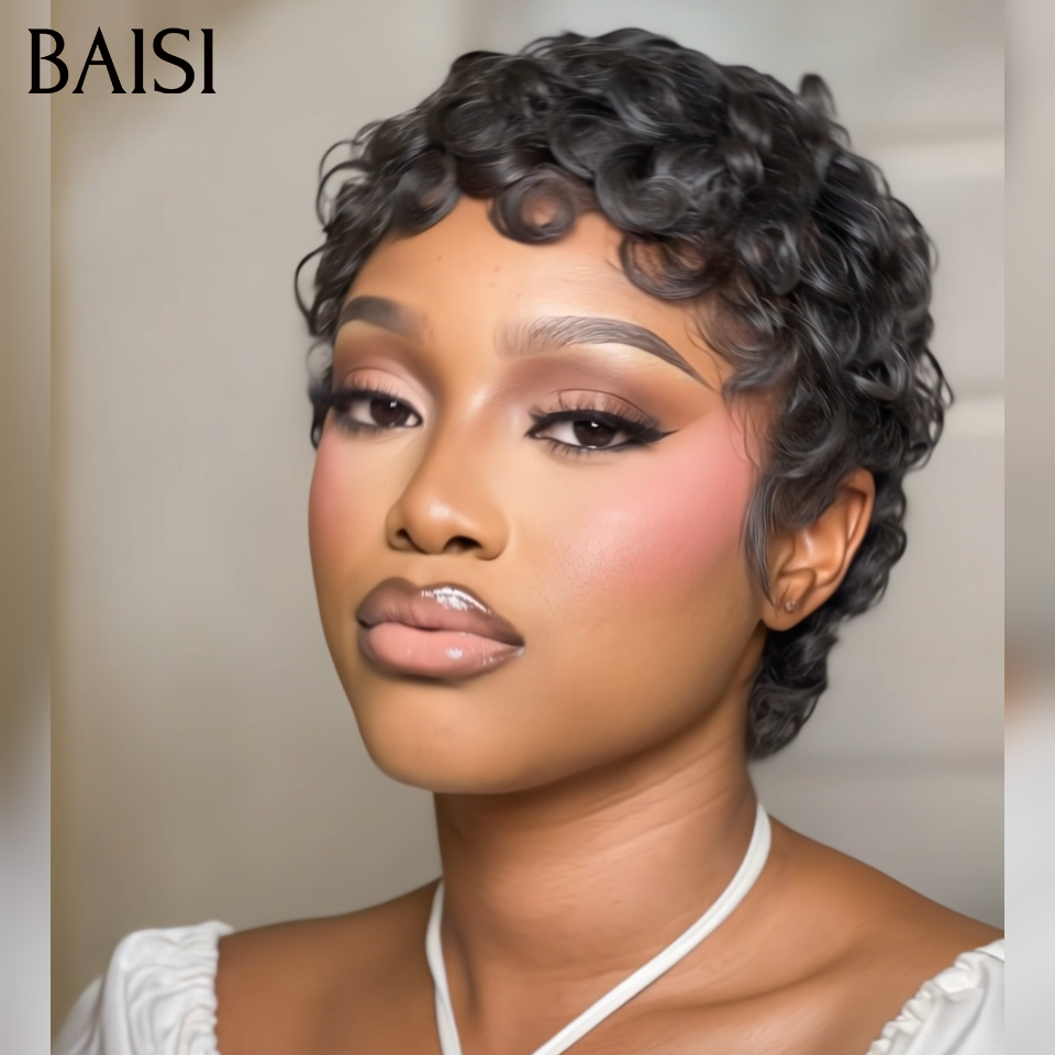 BAISI Prix en Gros  perruques de l'usine 1 pixie finger 1B 50€ cheveux humains ou 1 carton 10 pièces 150€ ou 14 perruques longues 200€cheveux naturels stock limité blended humain hair sans retour