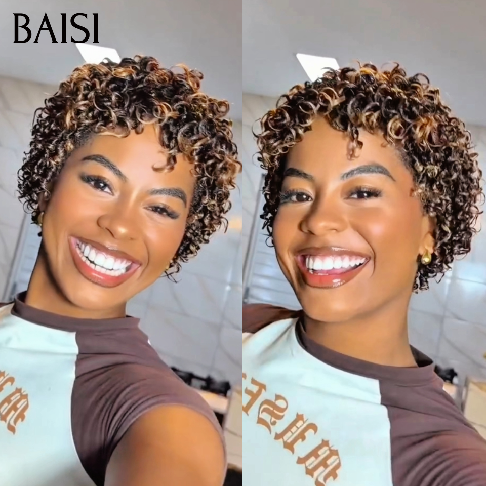 BAISI Prix en Gros Perruque Sans Colle Sans Lace 58€ marron pixie P4/30# 8197 100% vrais cheveux humians