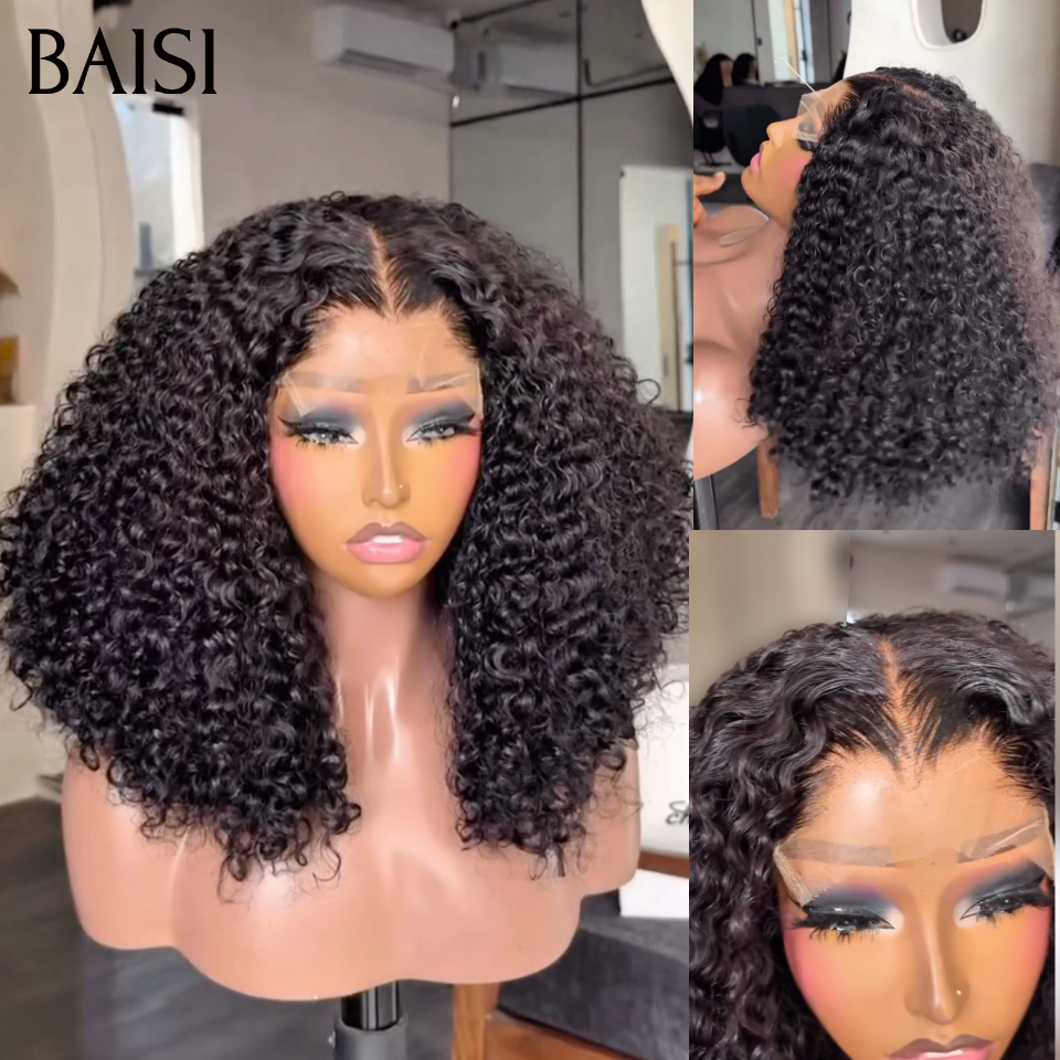 BAISI 4X4 Parrucche Curly Wave per rivendita 65€ Nero 10 Pollici in 100% capelli umani veri MP50