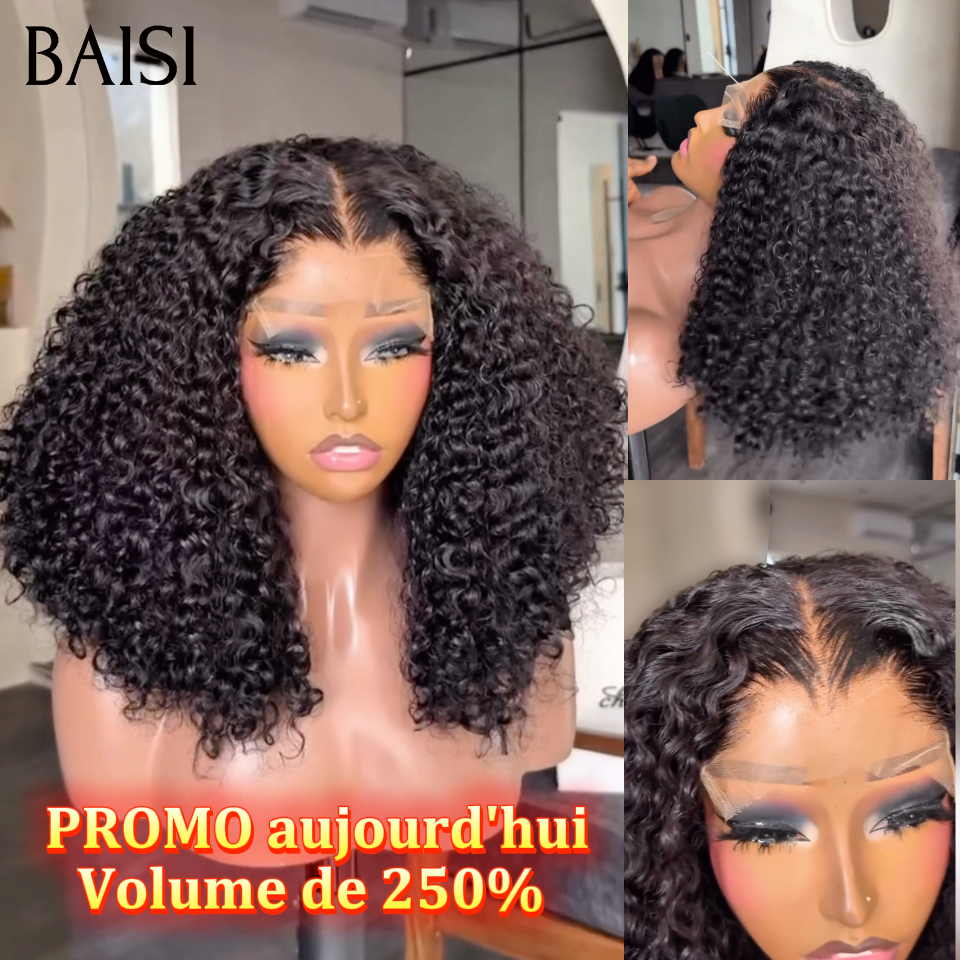 BAISI 4X4 Parrucche Curly Wave per rivendita 65€ Nero 10 Pollici in 100% capelli umani veri MP50
