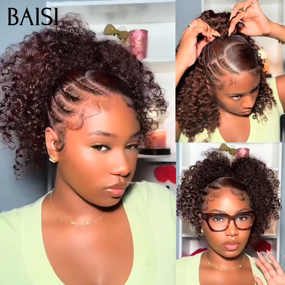 BAISI demi-perruque Prêt-à-porter extension chignon ponytail 20 Pouces 189€  En Couleur Noir CURLY en 100% cheveux humains
