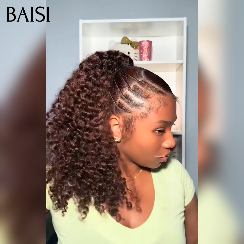 BAISI demi-perruque Prêt-à-porter extension chignon ponytail 20 Pouces 189€  En Couleur Noir CURLY en 100% cheveux humains
