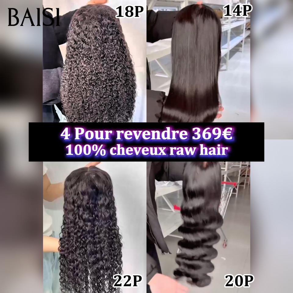 BAISI Perruques 4 Pour revendre 369€ 13x4 curly 18 pouces et lisse 14 pouces et deep wave 22 pouces et body wave 20 pouces 100% 100% cheveux raw hair