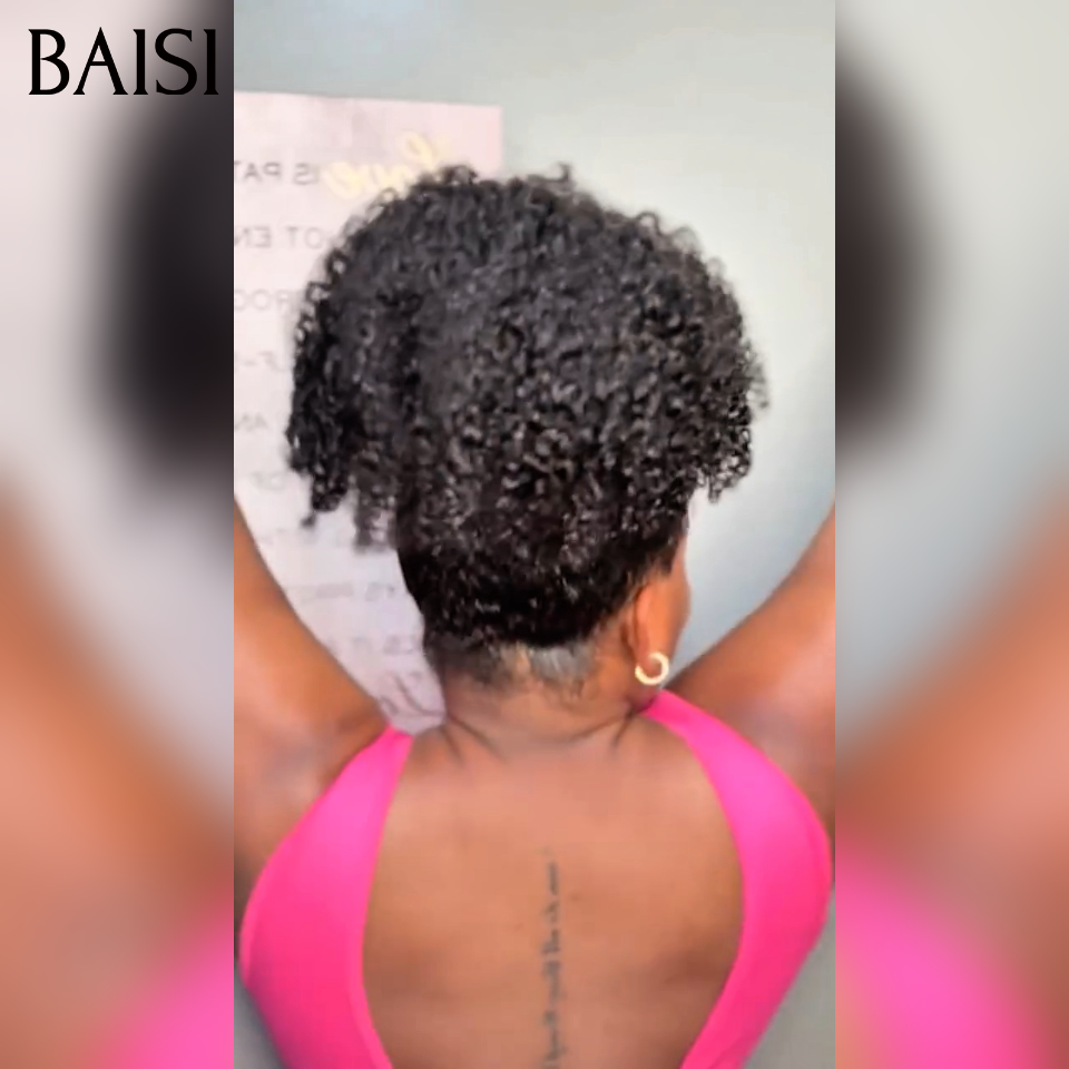BAISI demi-perruque extension chignon ponytail 12 Pouces 109€  En Couleur Noir Prêt-à-porter CURLY en 100% cheveux humains