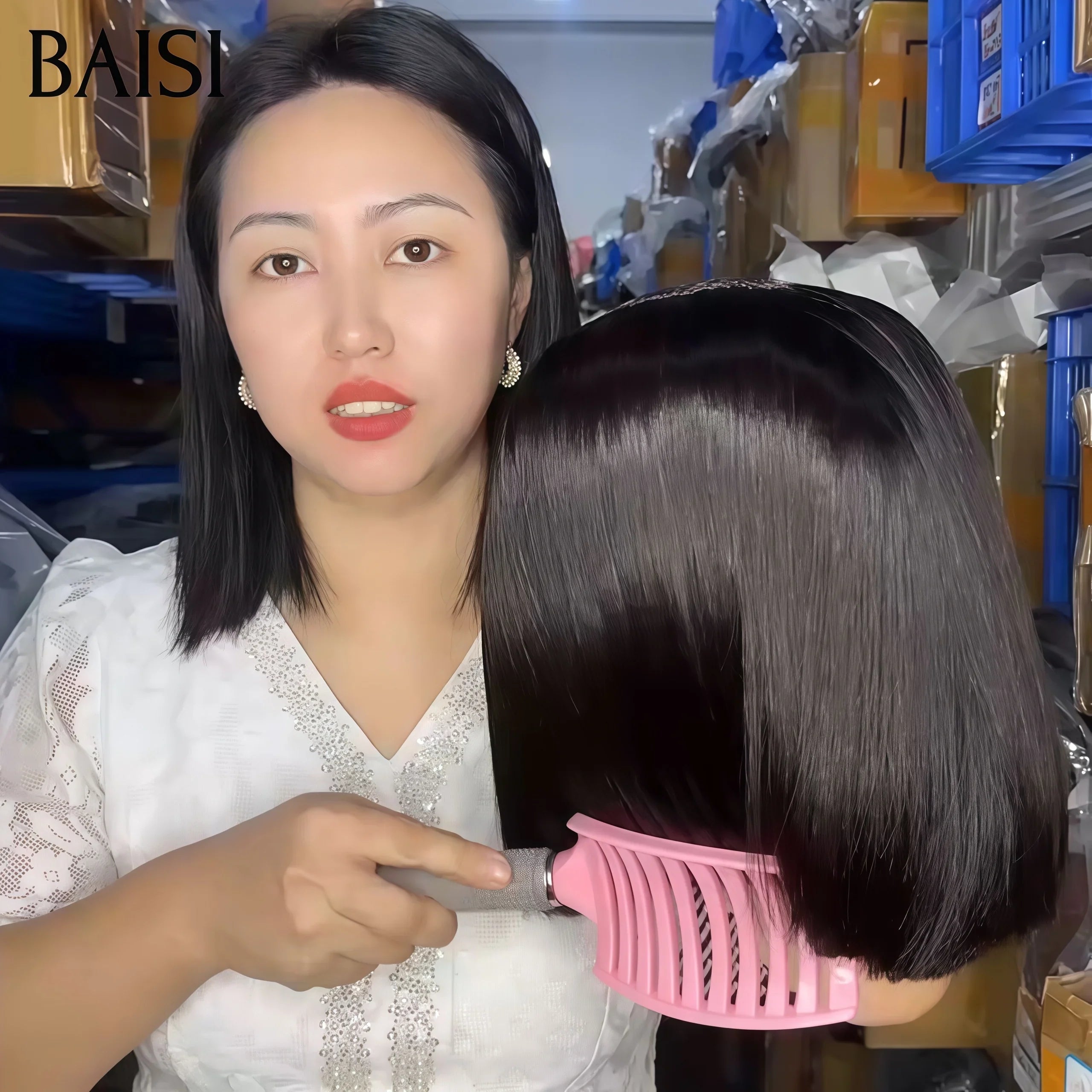 BAISI Flash Offer PROMO 55€ Perruque 2X4 lace Bob Lisse avec Frange 8 Pouces en Noir en 100% Cheveux Humains