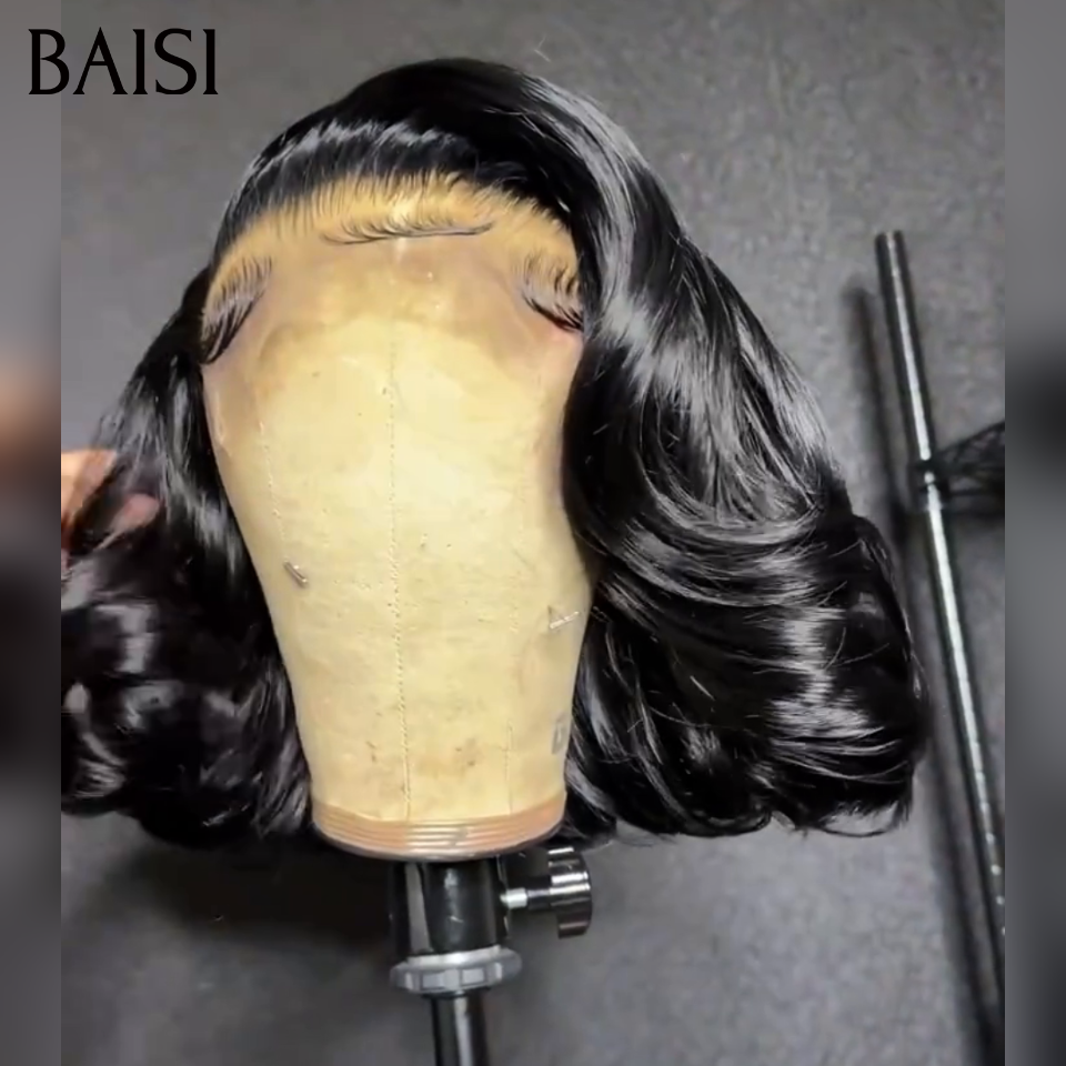 BAISI promotion 100% vrais cheveux humains perruque 75€ 13*4 lace frontale 10 Pouces volume de 200% Bouclé noir promo