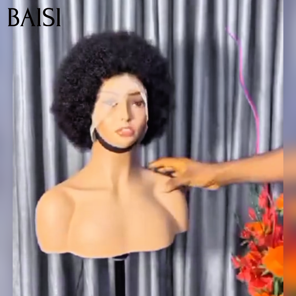 BAISI Achetez  perruques Afro avec frontale 13*4 lace 10 pouce Prix D'usine 68€ 200%Densité en 100% Cheveux Humains