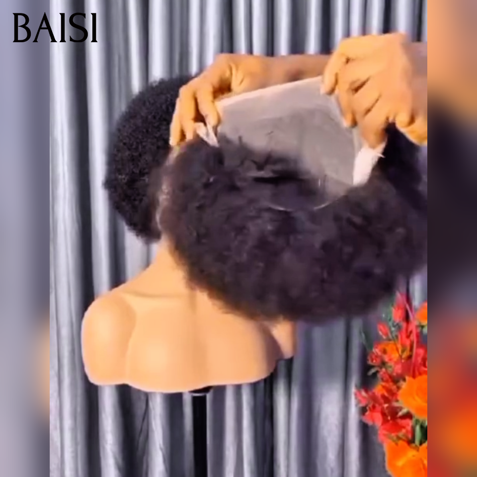 BAISI Achetez  perruques Afro avec frontale 13*4 lace 10 pouce Prix D'usine 68€ 200%Densité en 100% Cheveux Humains